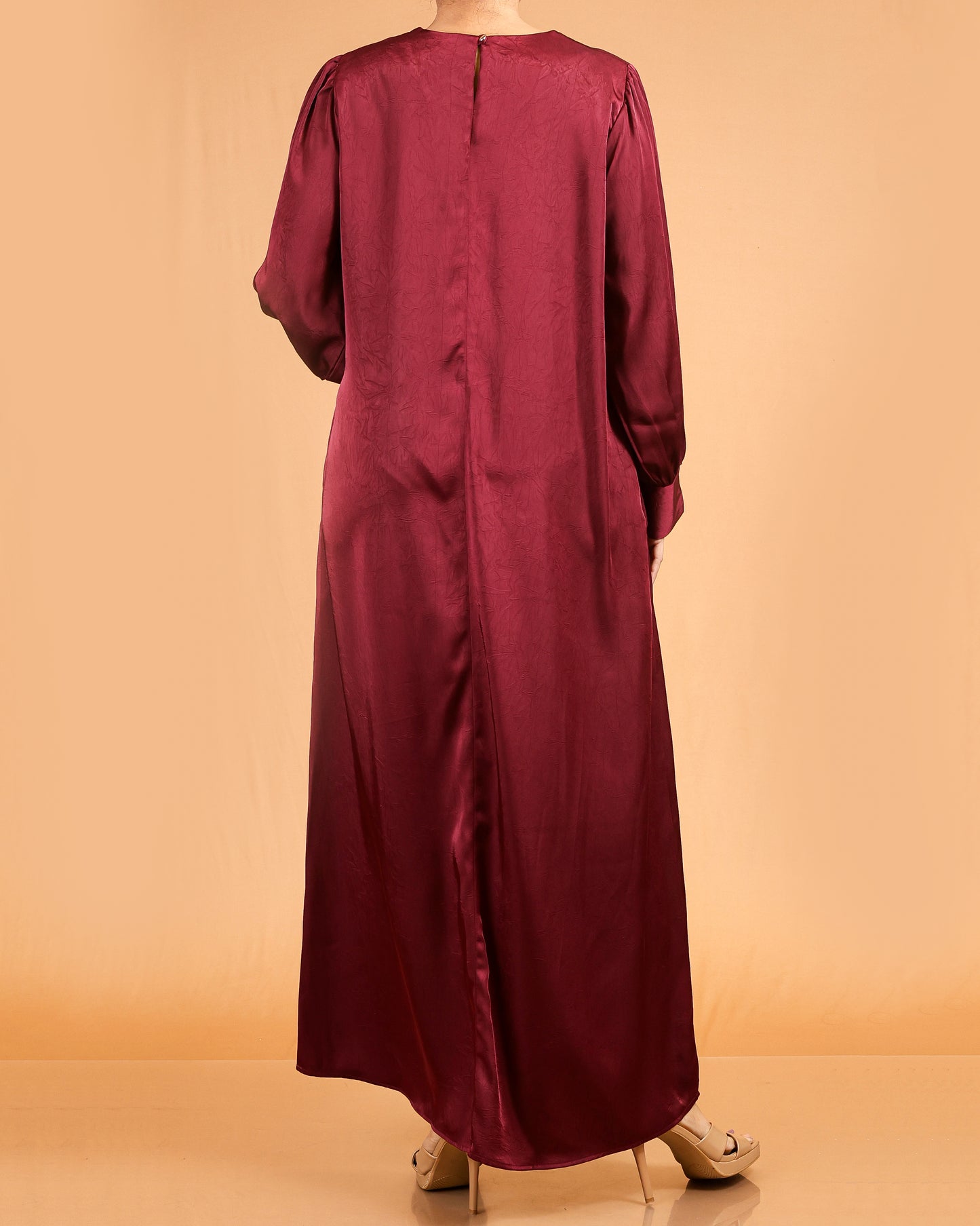 Luxe Soft-Silk Abaya – Wine Red
