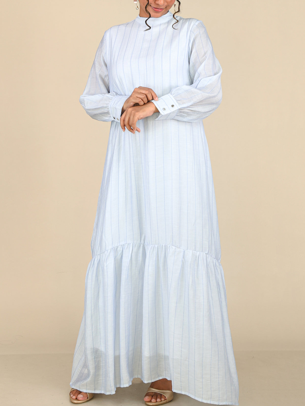 Evelisse Ice Blue Striped Tiered Abaya
