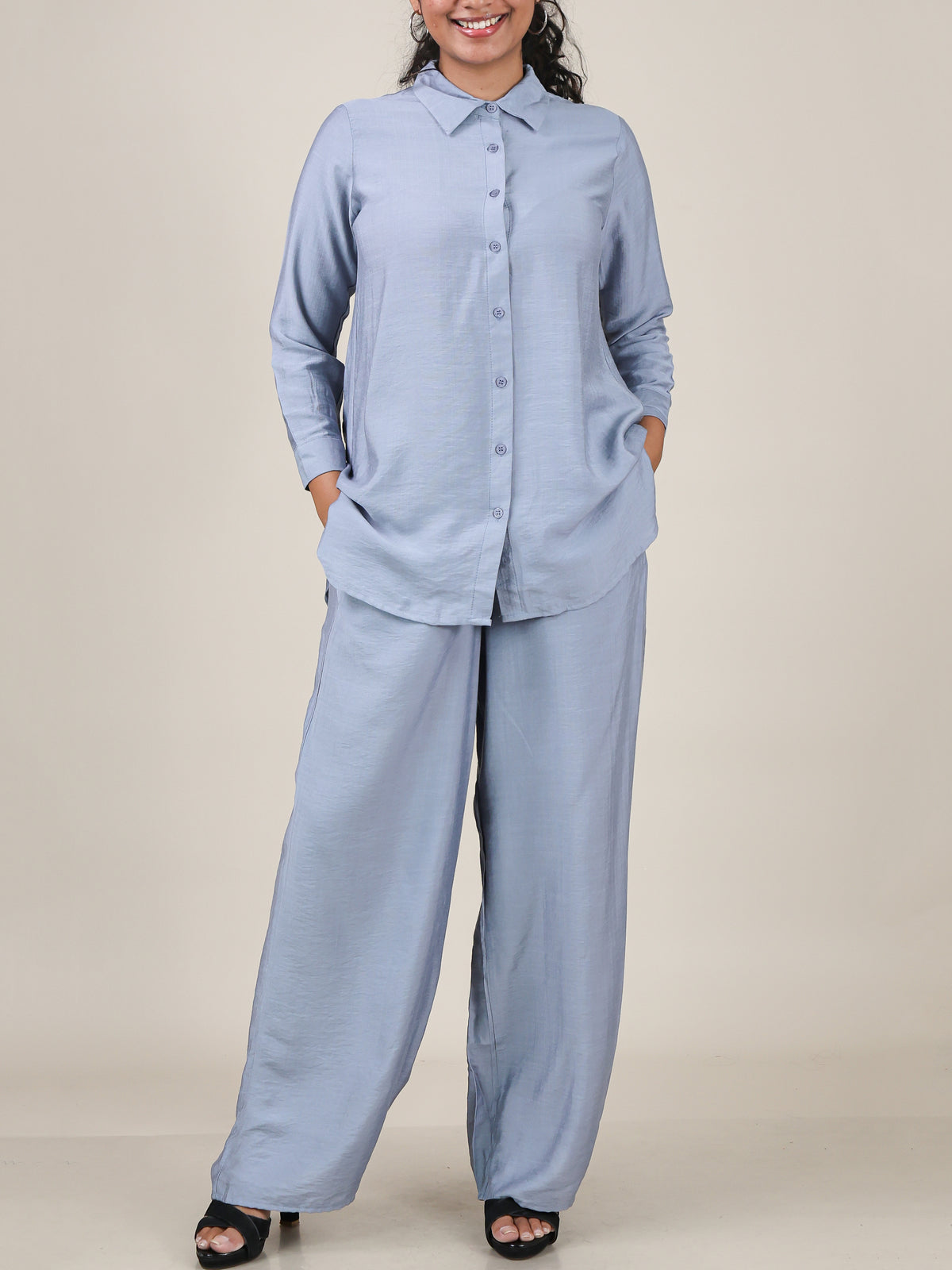 Liora Powder Blue Button Front Co-Ord Set
