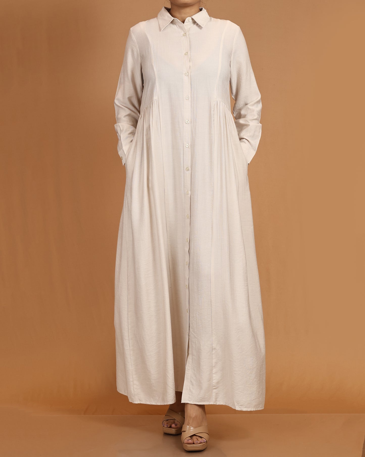 Classic Textured Button-Down Maxi – Cream
