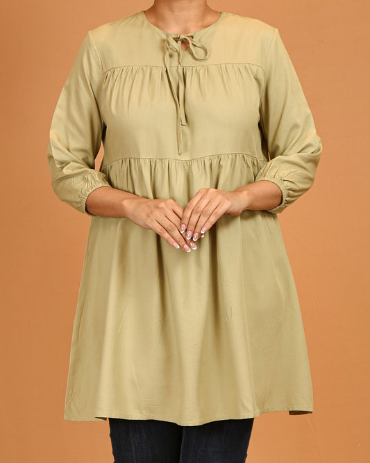 Tiered Tie-Neck Modest Top – Soft Olive