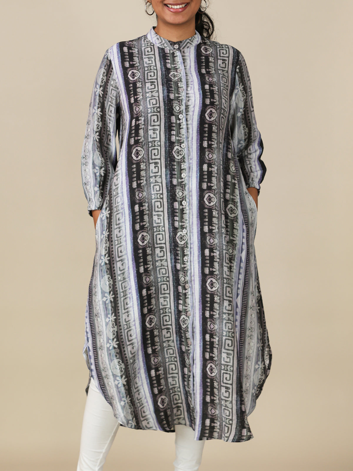 Avyra Charcoal Mist Print Shirt Dress