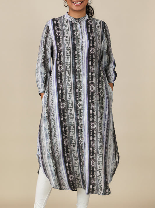 Avyra Charcoal Mist Print Shirt Dress