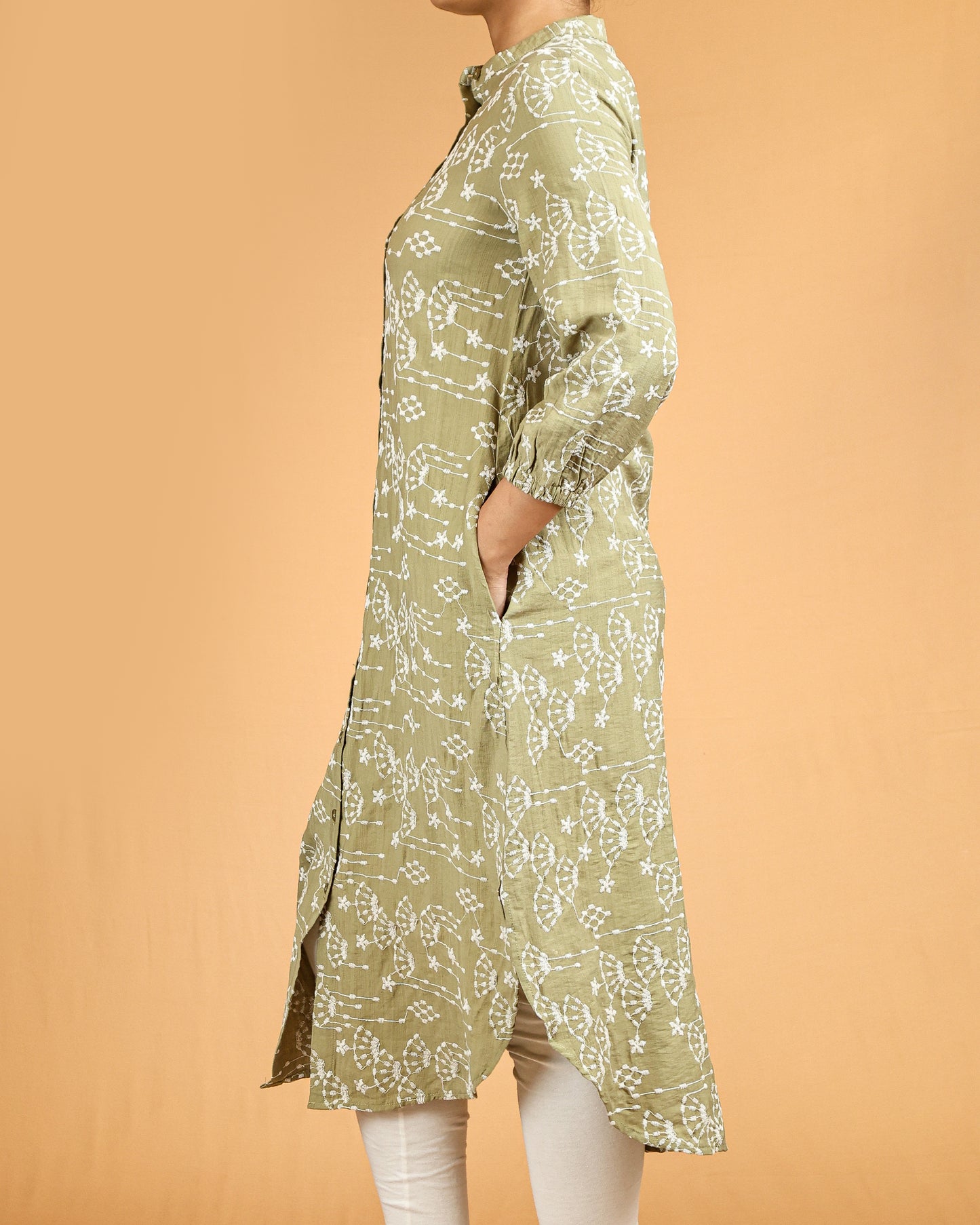 A-Line Green long top with pockets