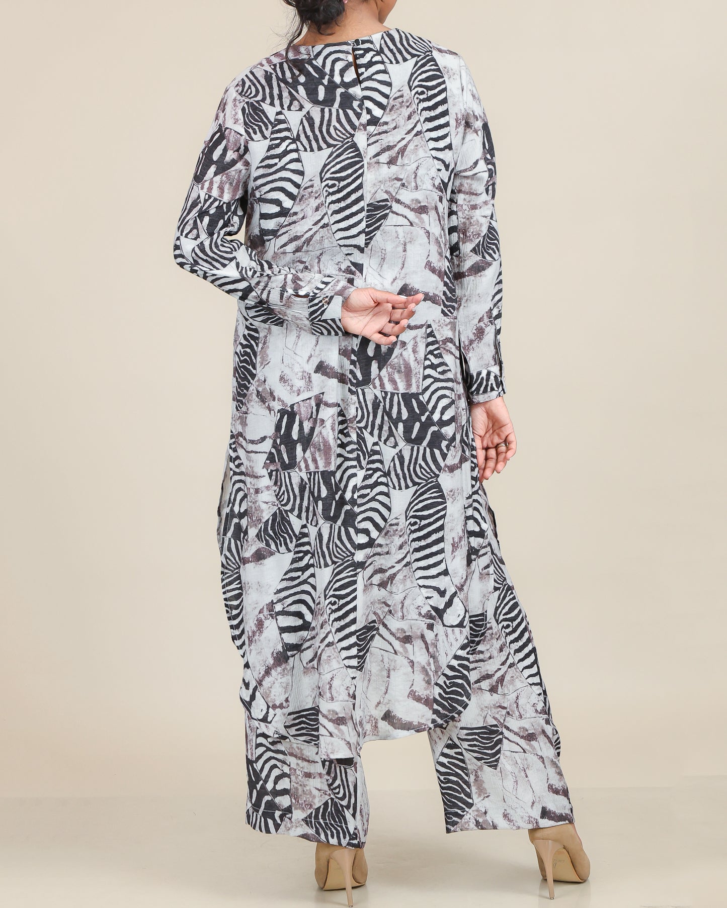 Ash Noir Abstract Printed Co-Ord Set with Flow Silhouette