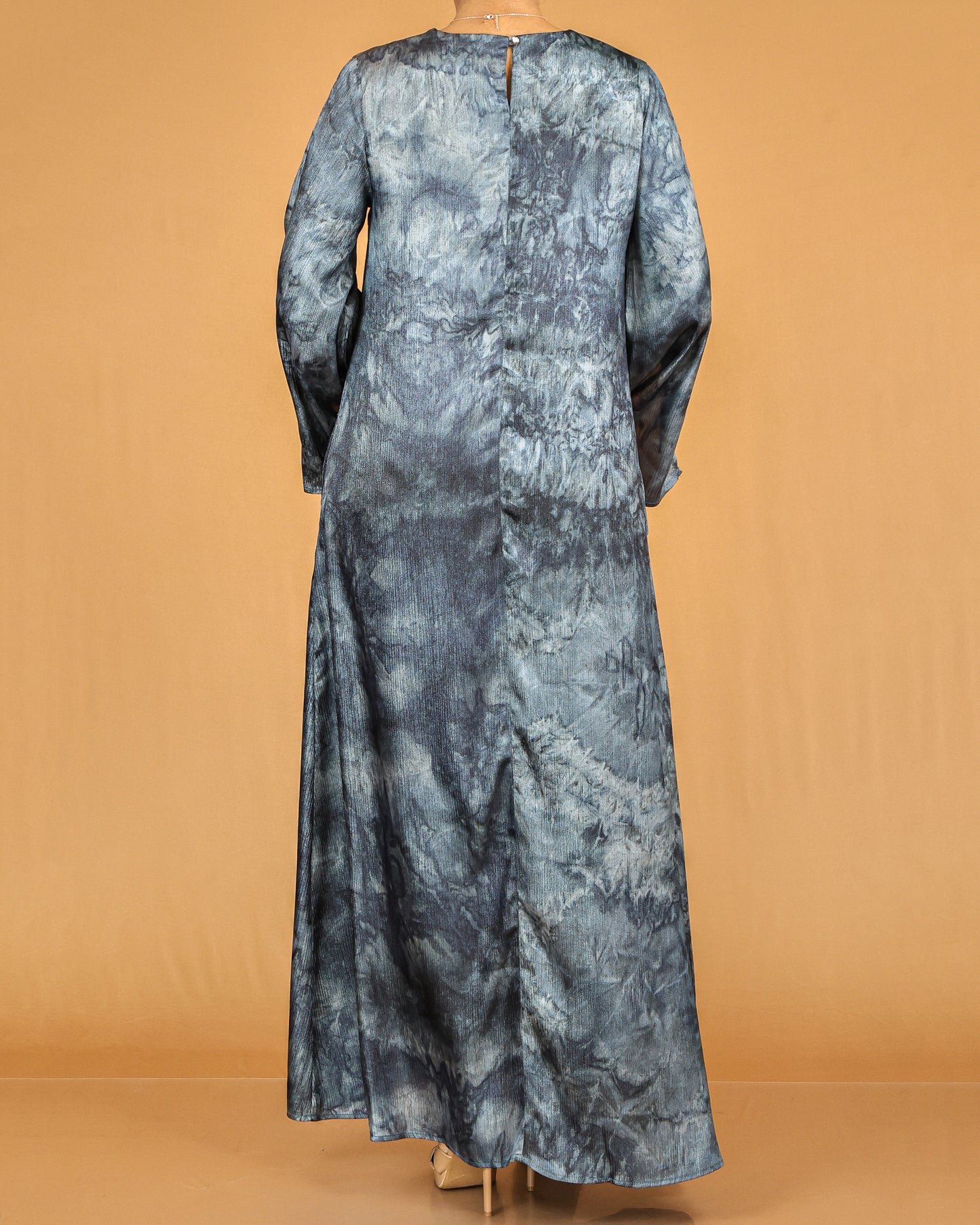 Deep Blue Marble Print Flow Abaya with Relaxed Sleeves