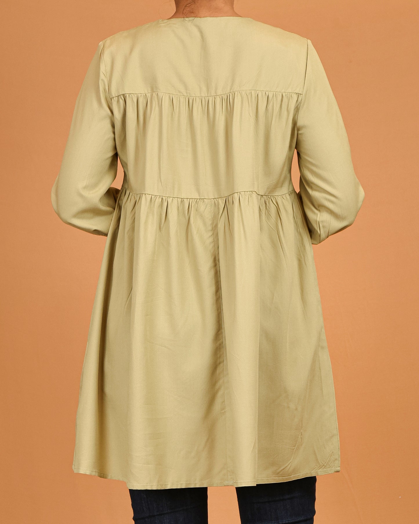 Tiered Tie-Neck Modest Top – Soft Olive