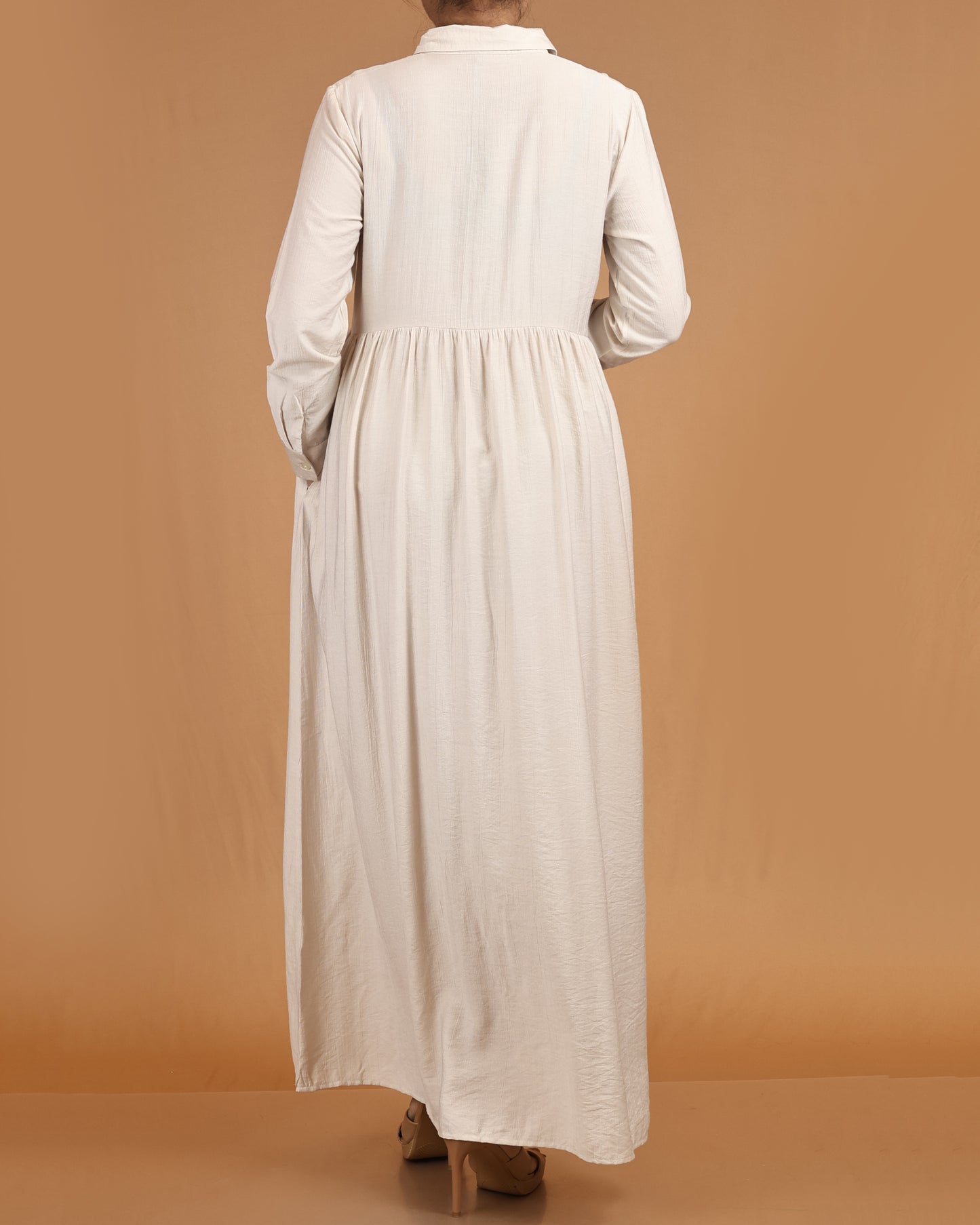 Classic Textured Button-Down Maxi – Cream