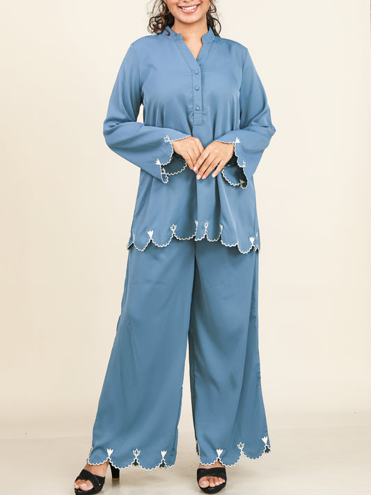 Soraya Dusty Blue Embroidered Co-Ord Set