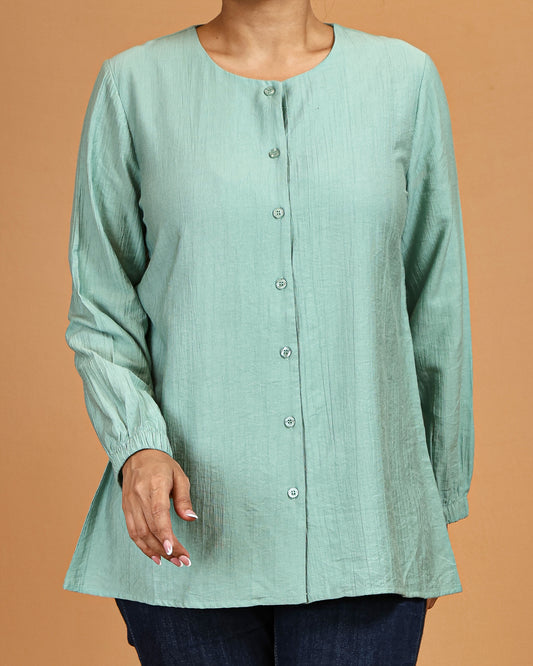 Mint Textured Button-Front Top