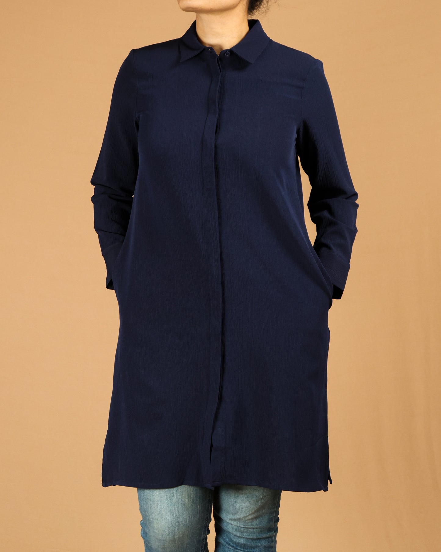 Classic Button-Down Long Shirt with Side Slits