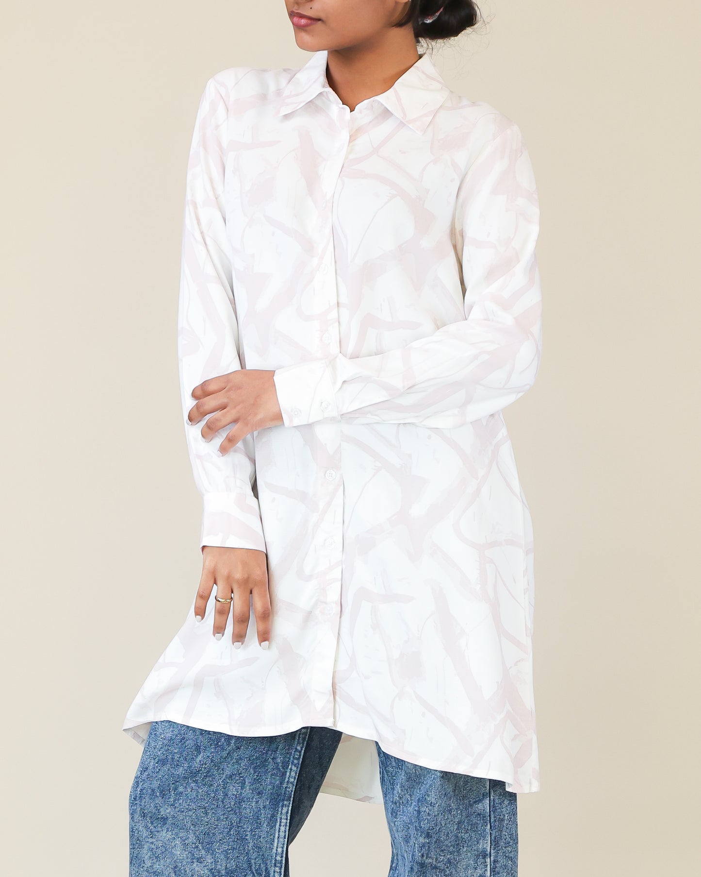 Ivory Blush Marble Shirt Dress