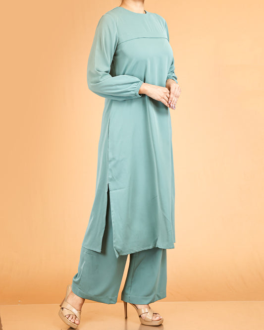 Classic lace Top & Wide-Leg Pant Co-ord Set