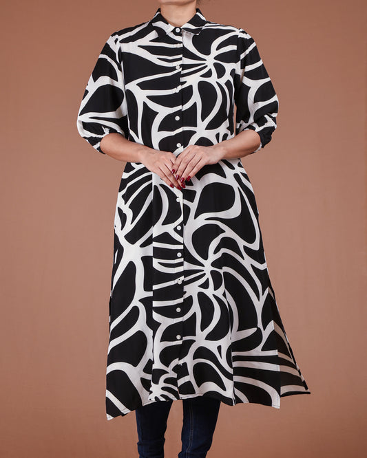 Modern Abstract Button-Down Midi Dress