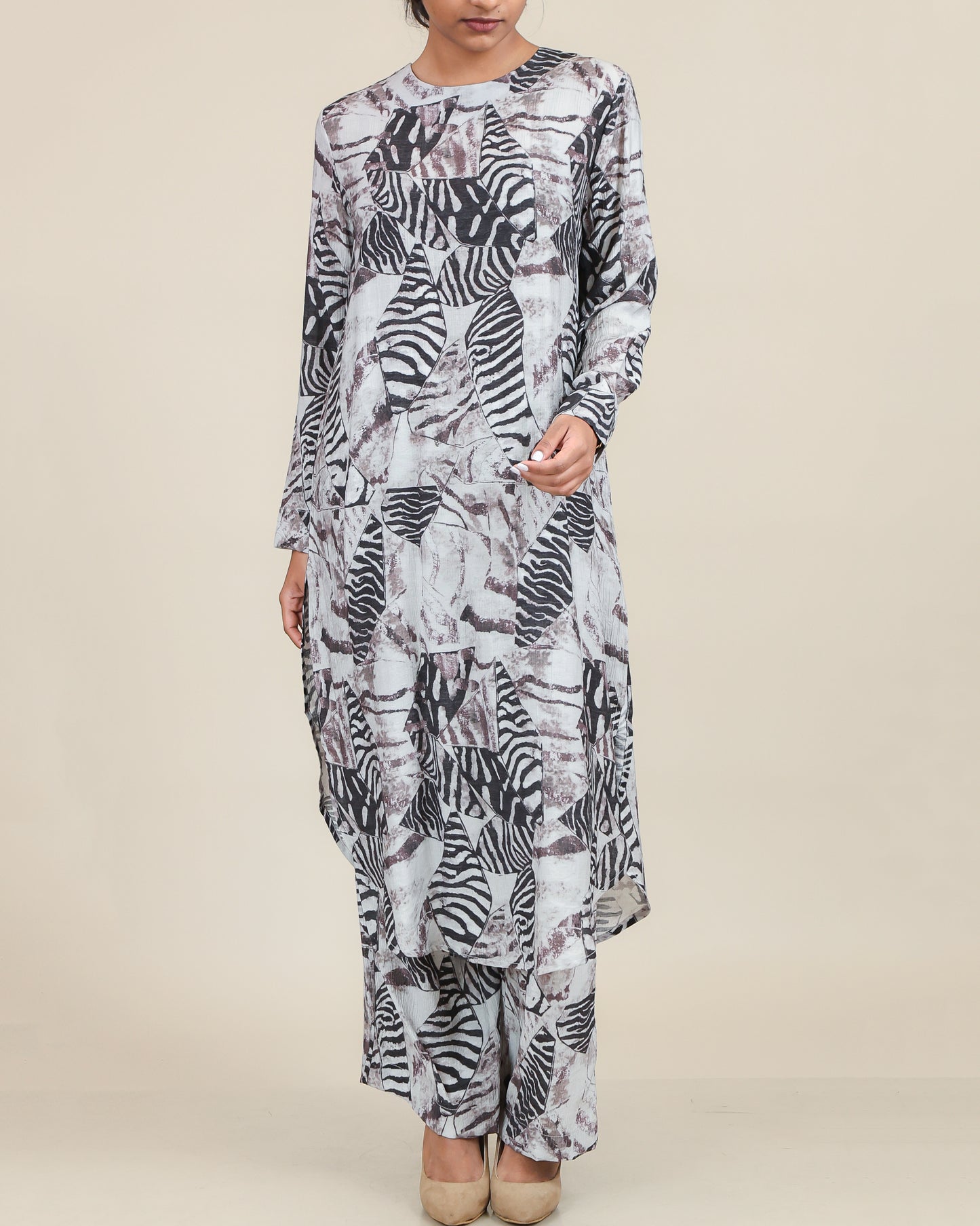 Ash Noir Abstract Printed Co-Ord Set with Flow Silhouette