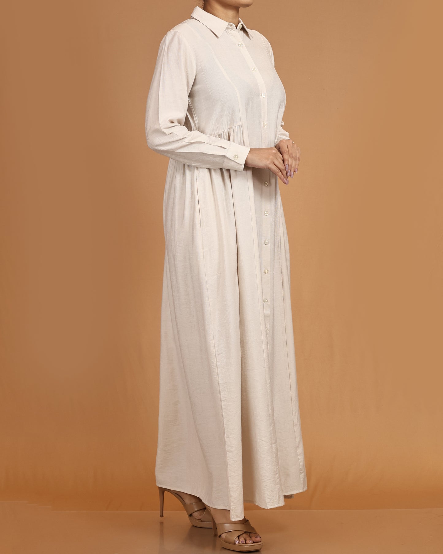 Classic Textured Button-Down Maxi – Cream