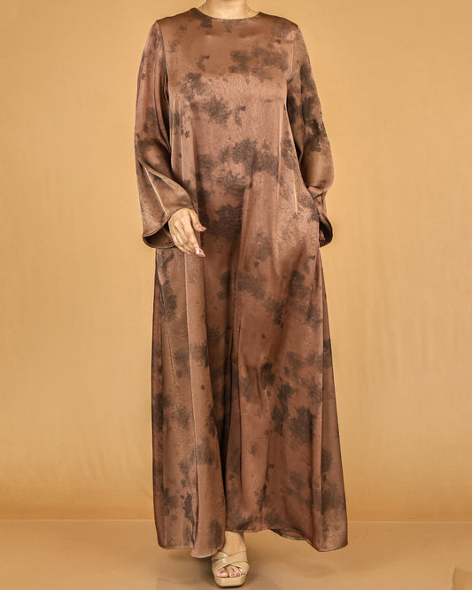 Cocoa Mist Flared-Sleeve Modest Abaya