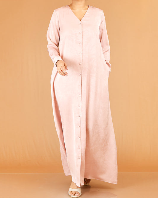 Blush Pink Minimal Button Down Abaya Maxi with V-Neckline