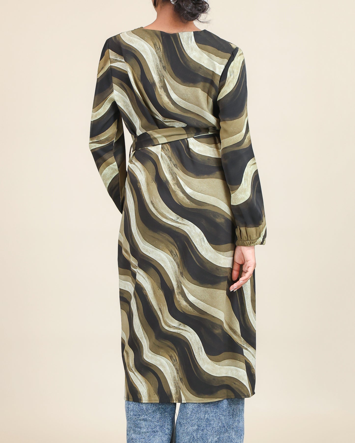 Olive Wave Flow Belted Top