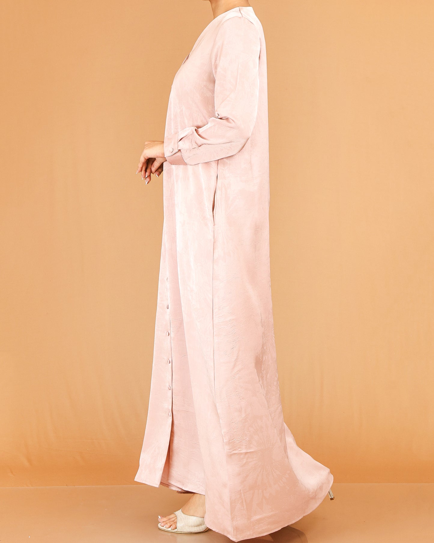 Blush Pink Minimal Button Down Abaya Maxi with V-Neckline