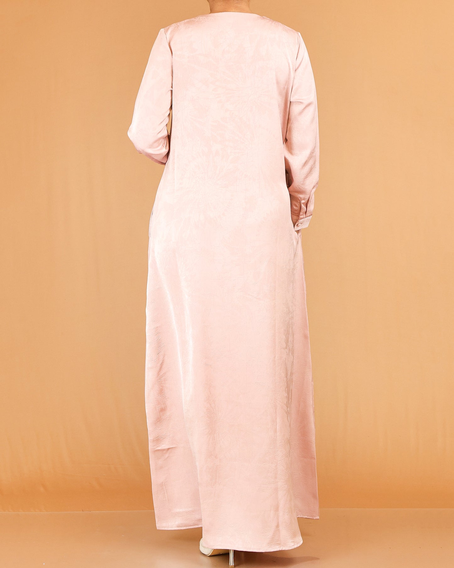 Blush Pink Minimal Button Down Abaya Maxi with V-Neckline