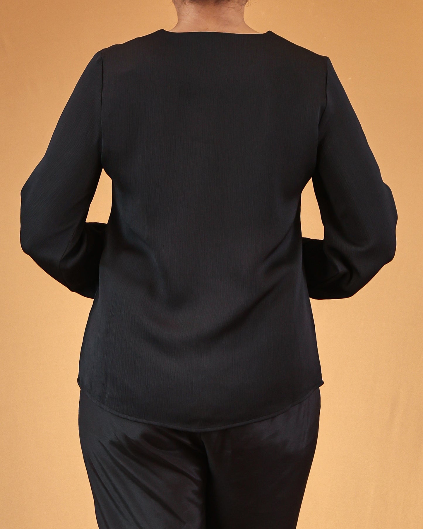 Classic Black Buttoned V-Neck Top