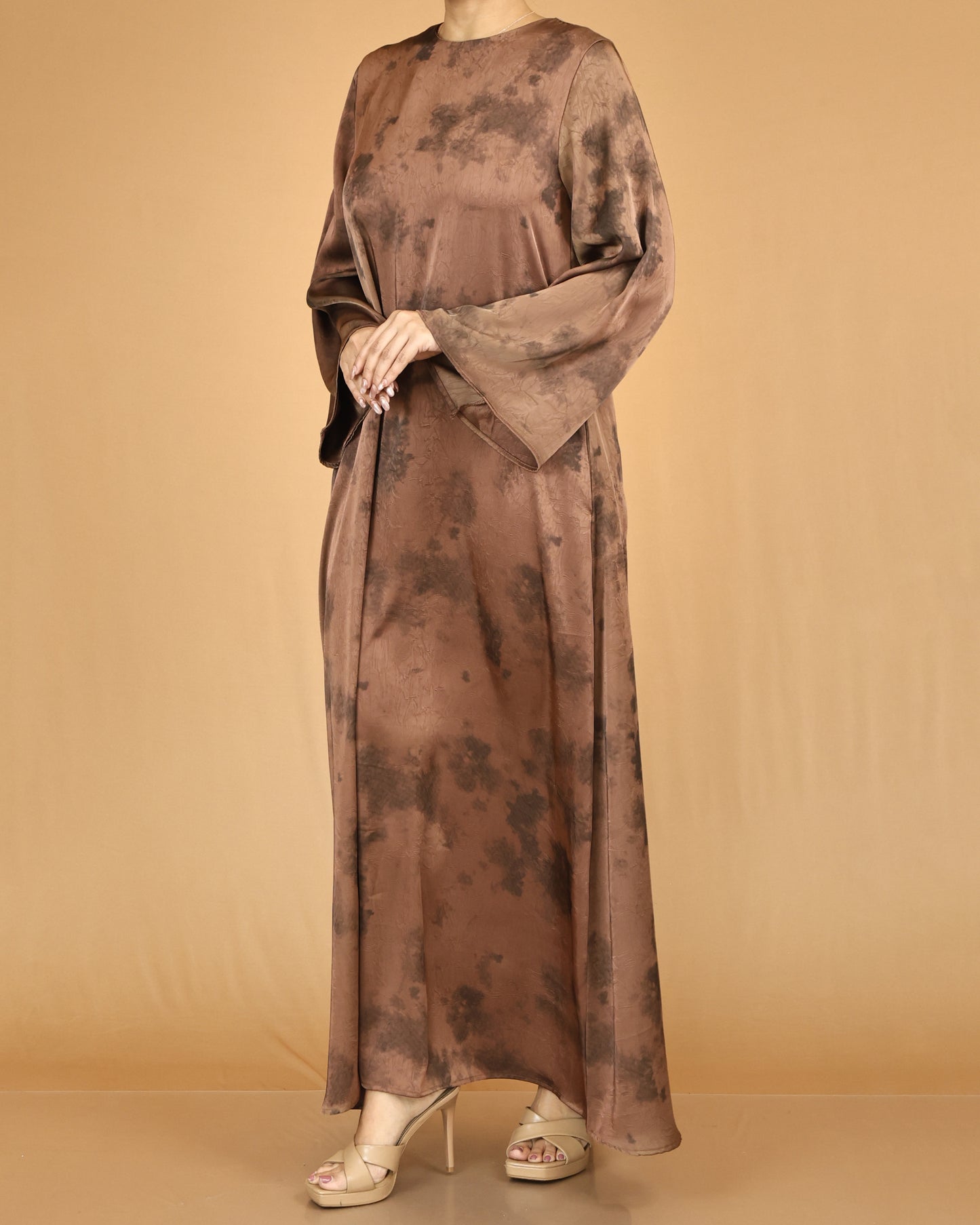 Cocoa Mist Flared-Sleeve Modest Abaya