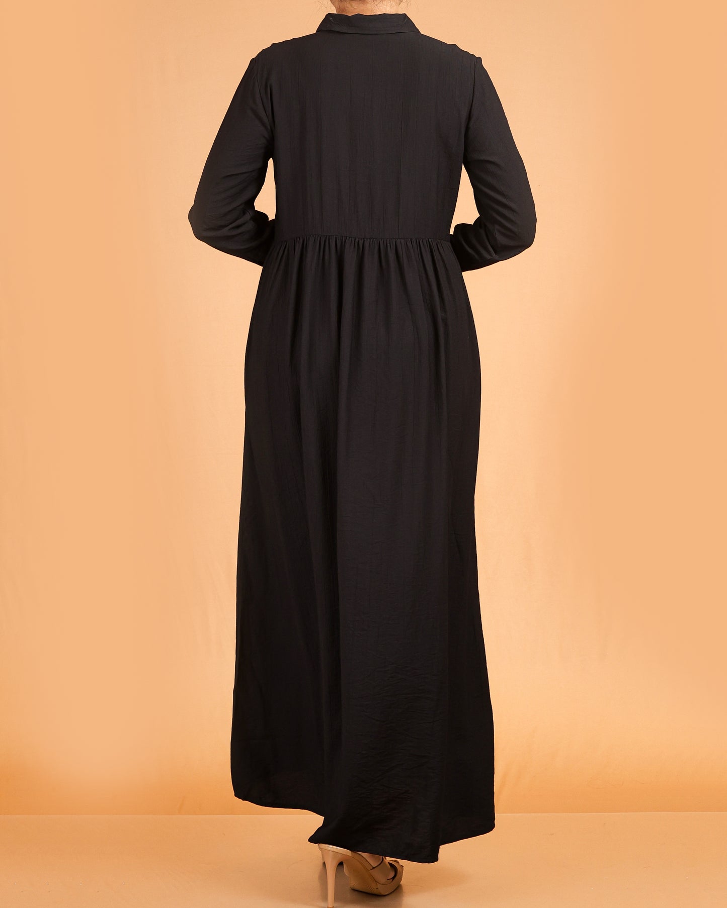 Classic Textured Button-Down Maxi – Black
