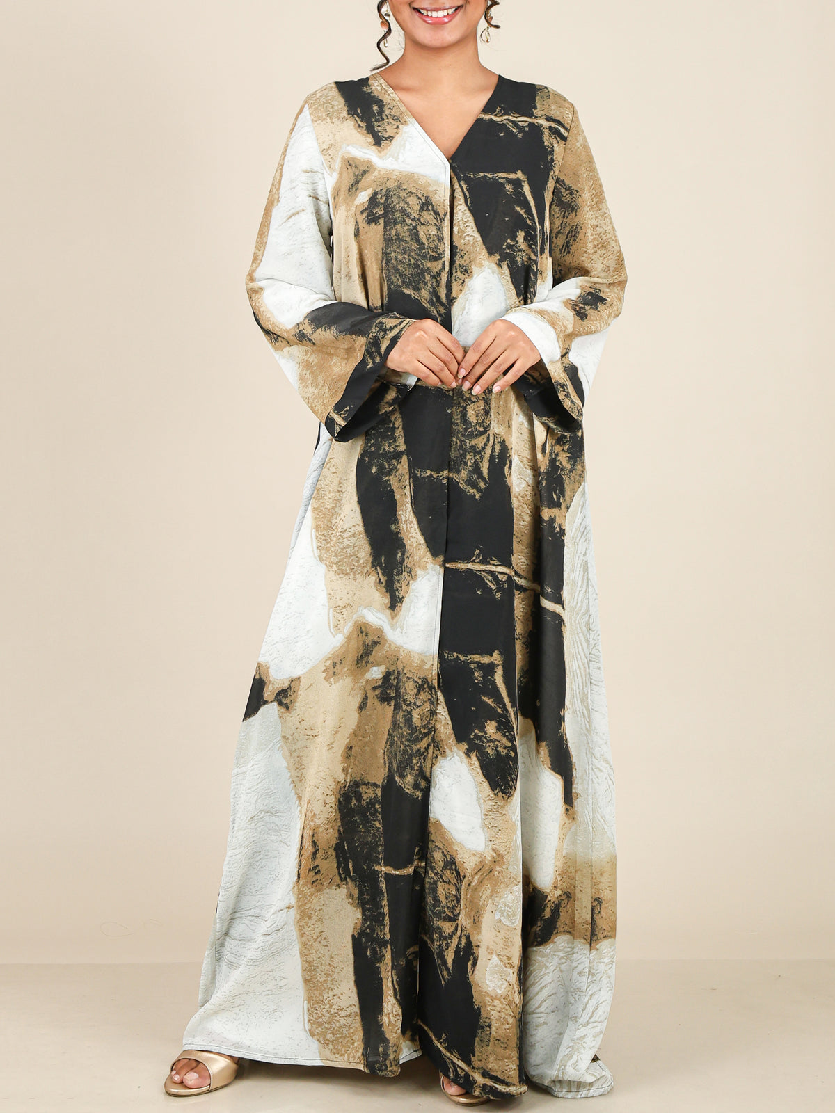Azura Sandstone Abstract Print Abaya