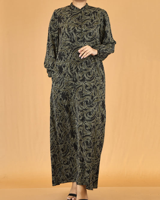 Olive Noir Swirl Print Maxi Dress