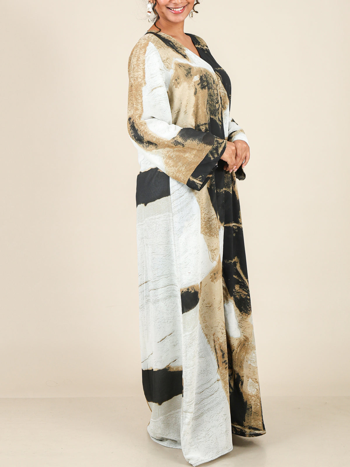 Azura Sandstone Abstract Print Abaya