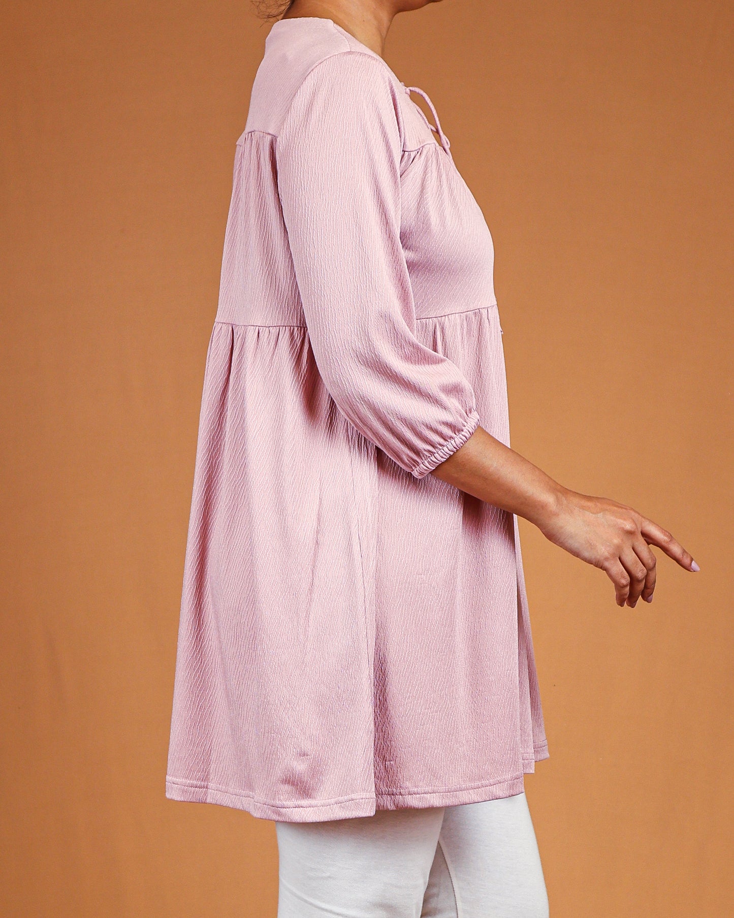 Rose Blush Textured Midi with Tie-Neck Detail