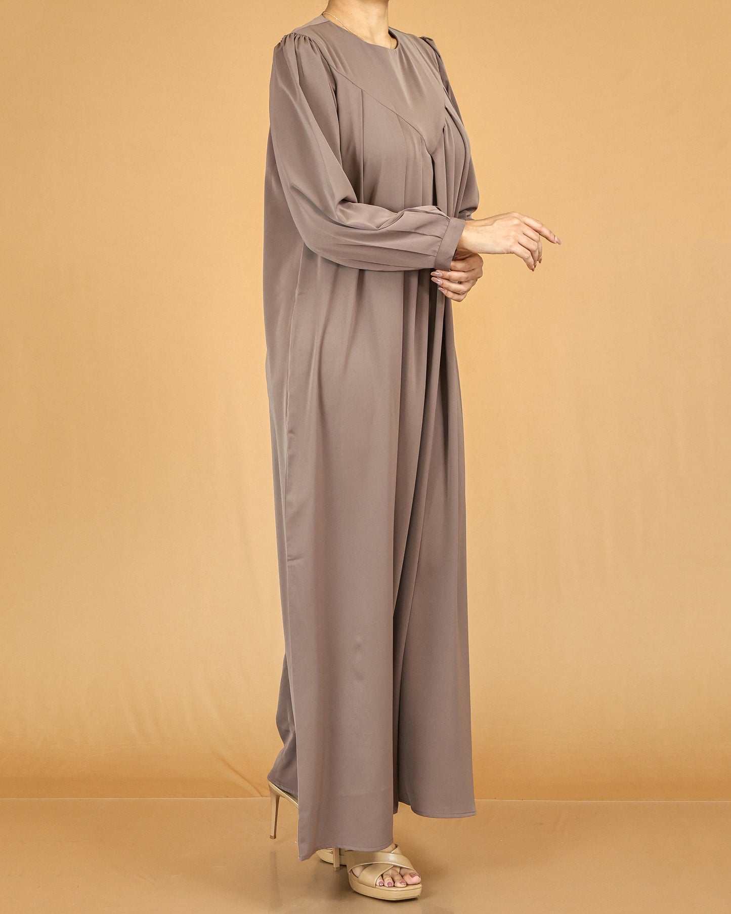Taupe Pleated Modest Abaya
