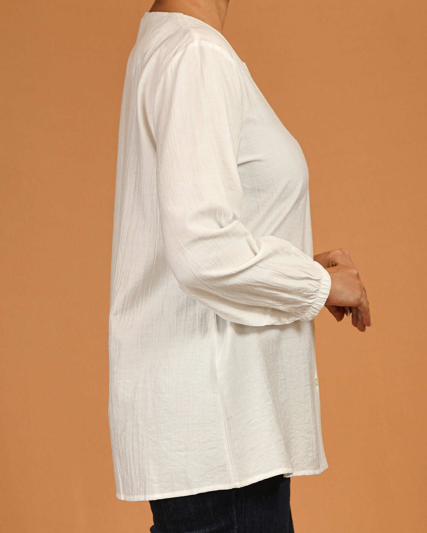 White Textured Button-Front Top