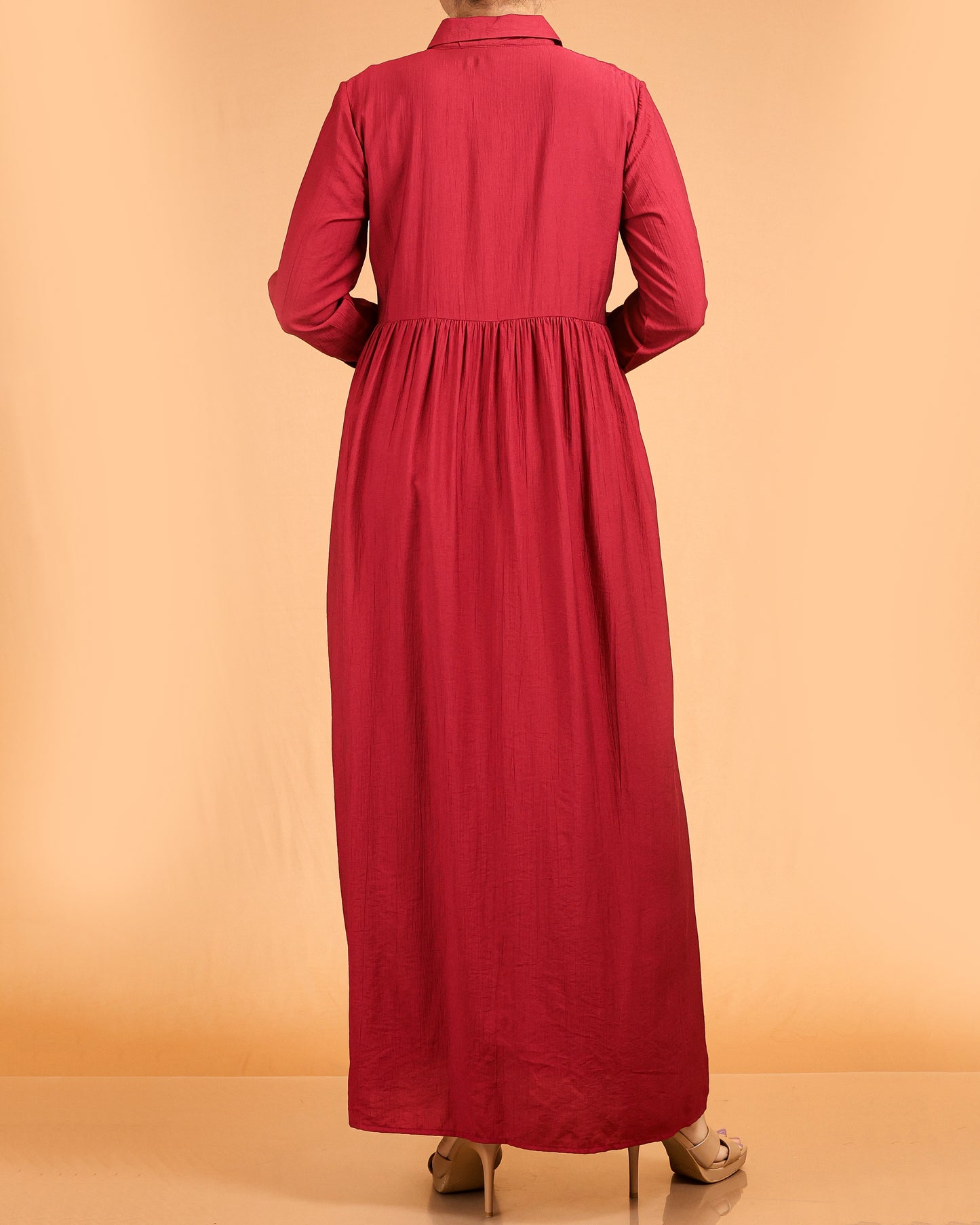 Classic Textured Button-Down Maxi – Maroon