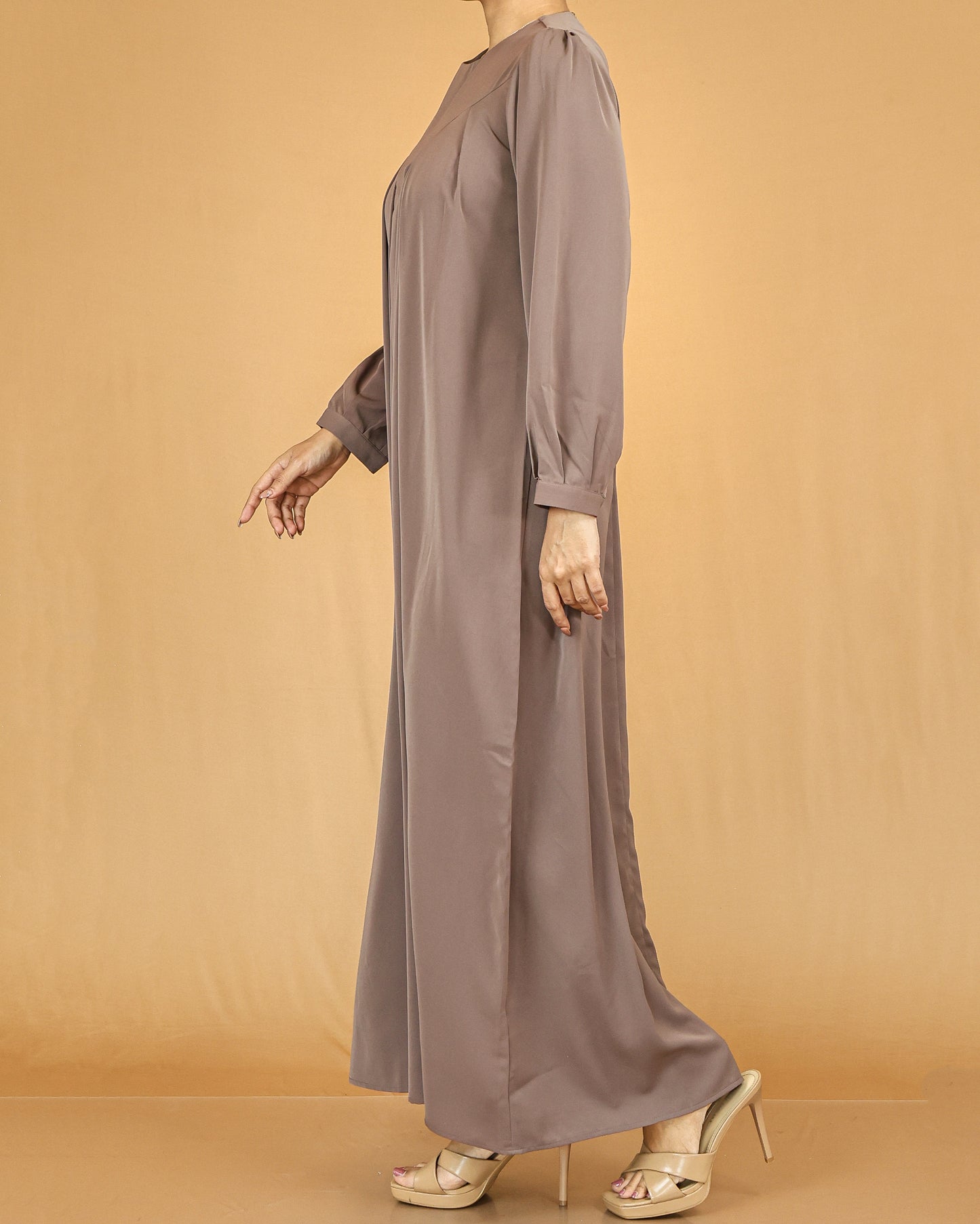 Taupe Pleated Modest Abaya