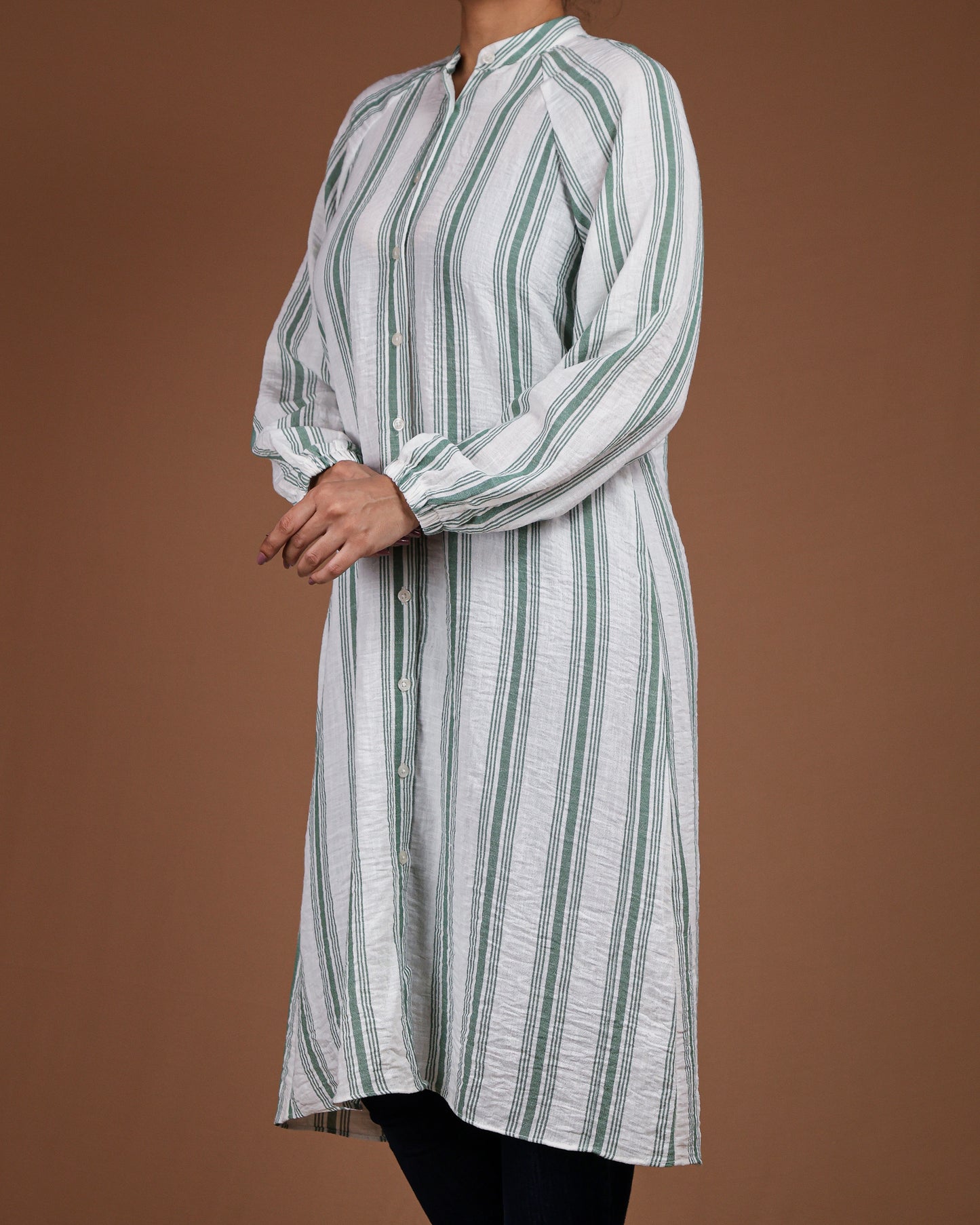 Effortless Striped Linen-Cotton Kurta Dress