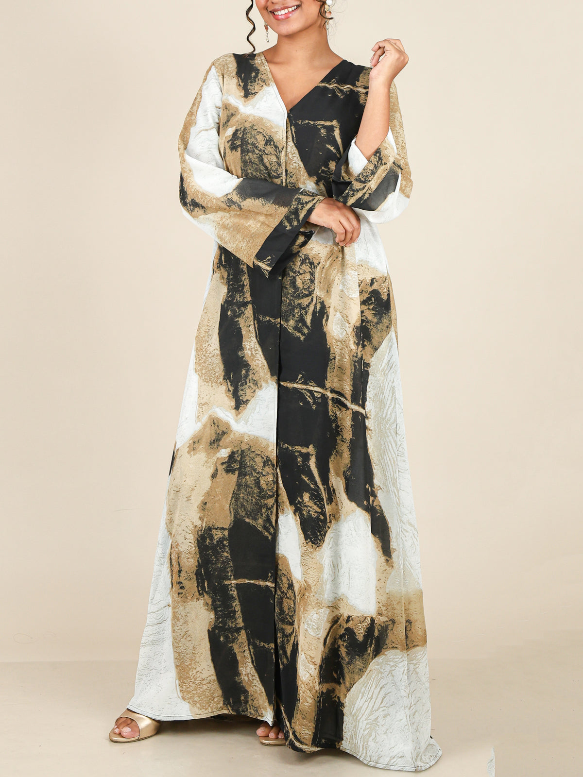 Azura Sandstone Abstract Print Abaya