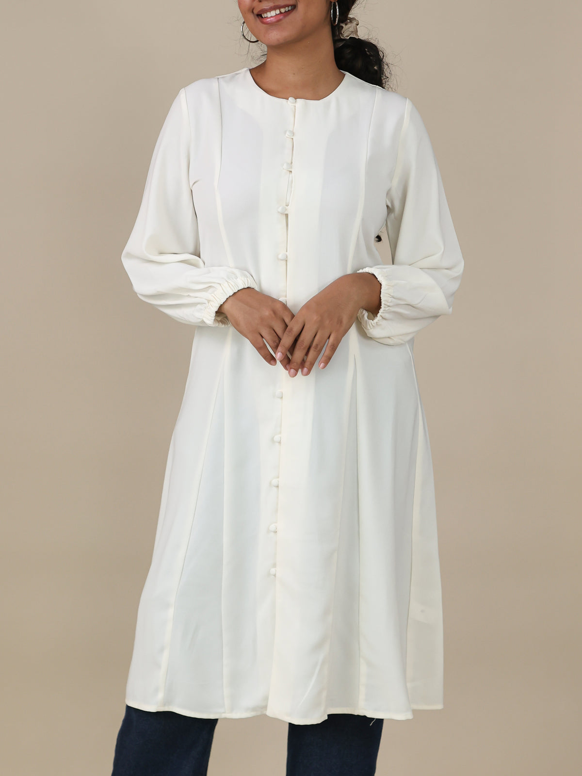 Selene Ivory Button Front Midi