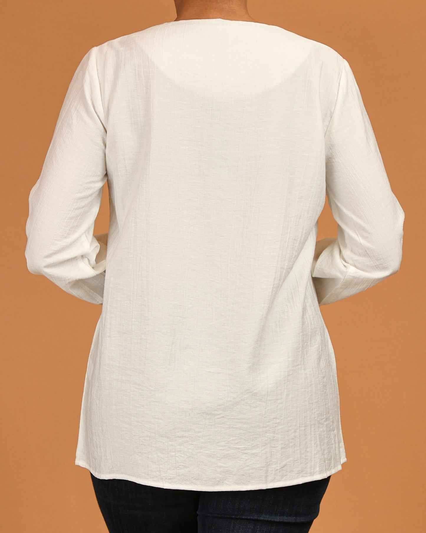 White Textured Button-Front Top