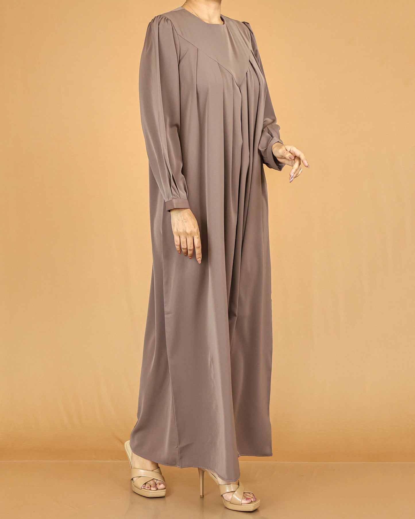 Taupe Pleated Modest Abaya