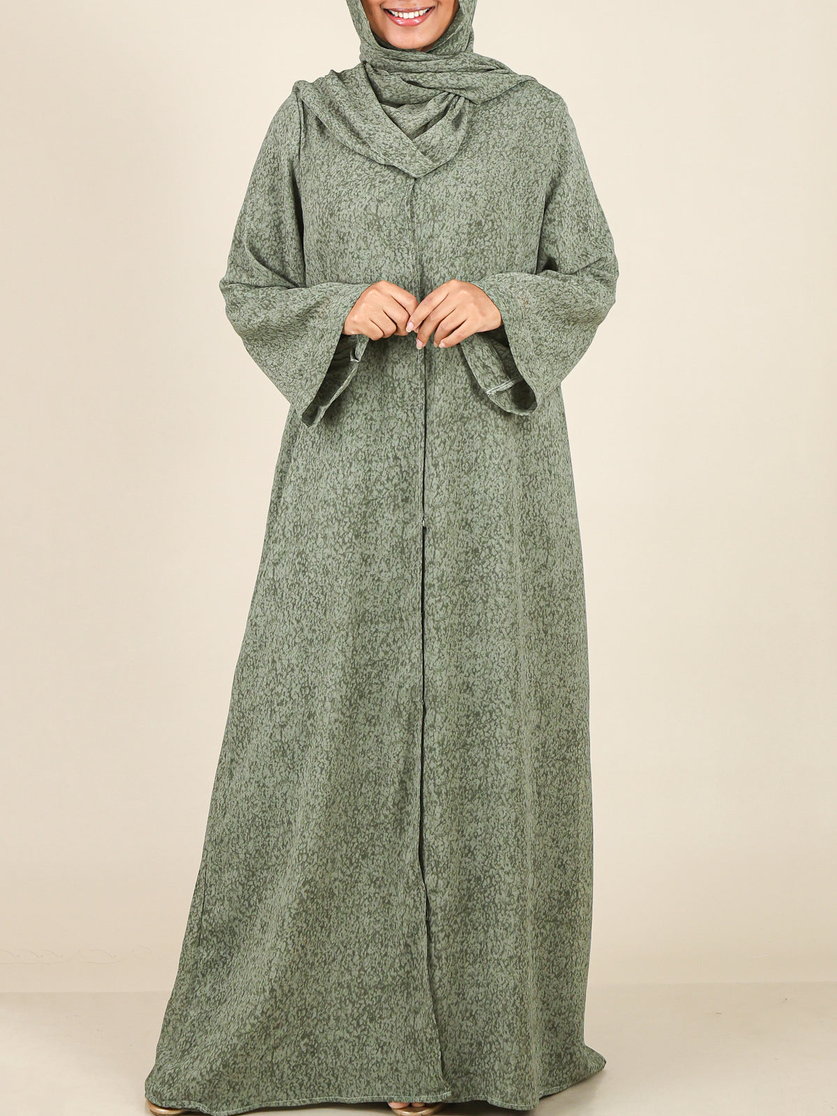 Veyra Sage Green Textured Print Abaya