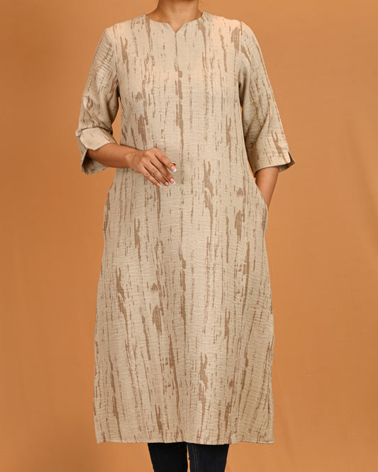 Beige Textured Midi Dress