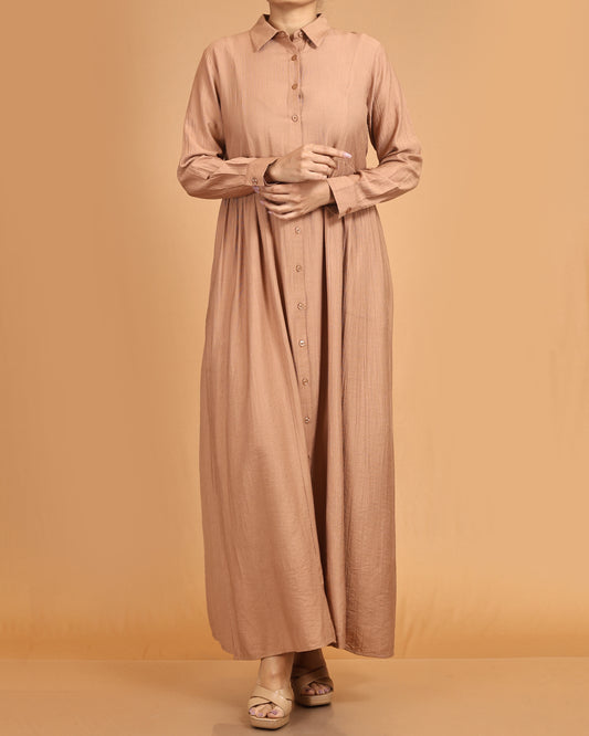 Classic Textured Button-Down Maxi – Brown