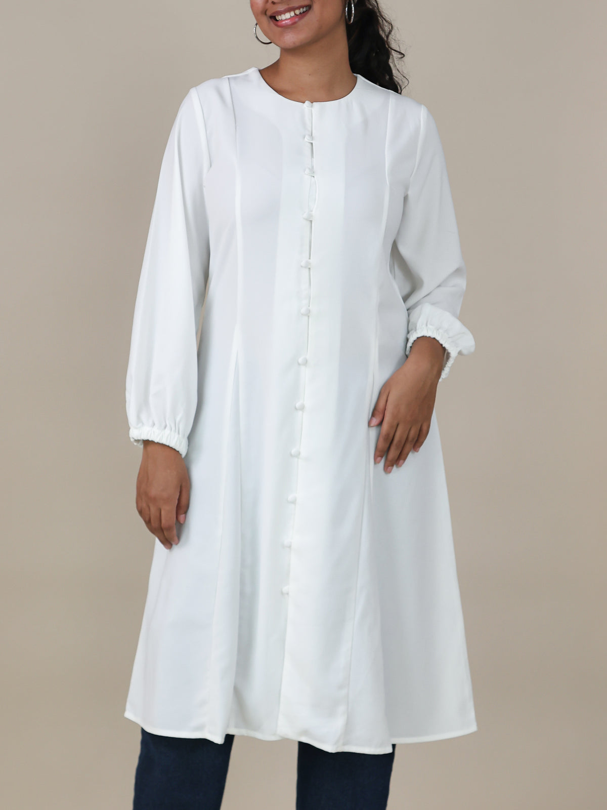 Selene Pure White Button Front Midi