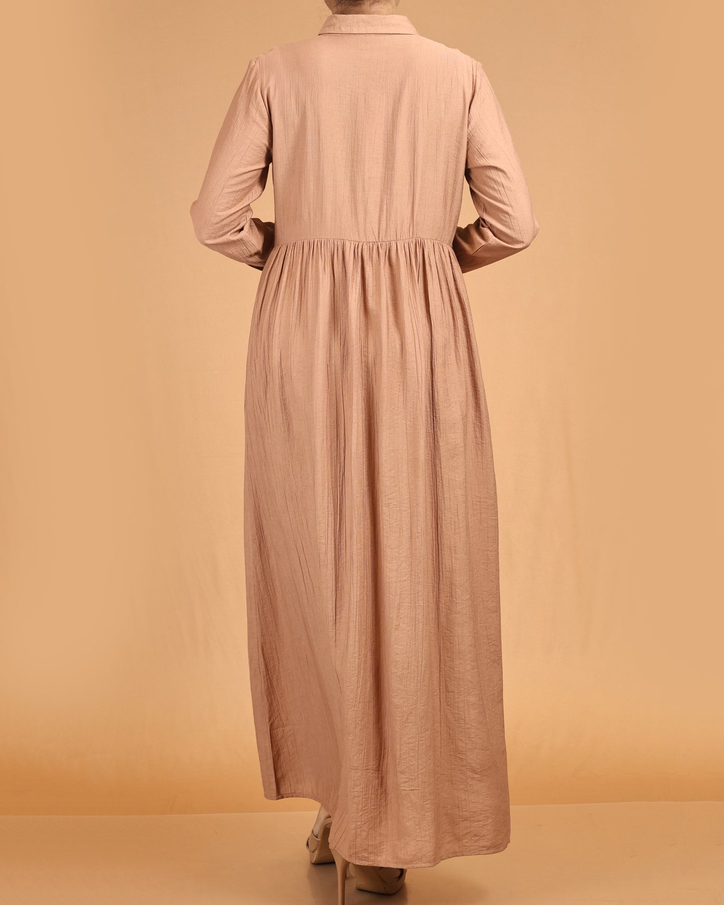 Classic Textured Button-Down Maxi – Brown