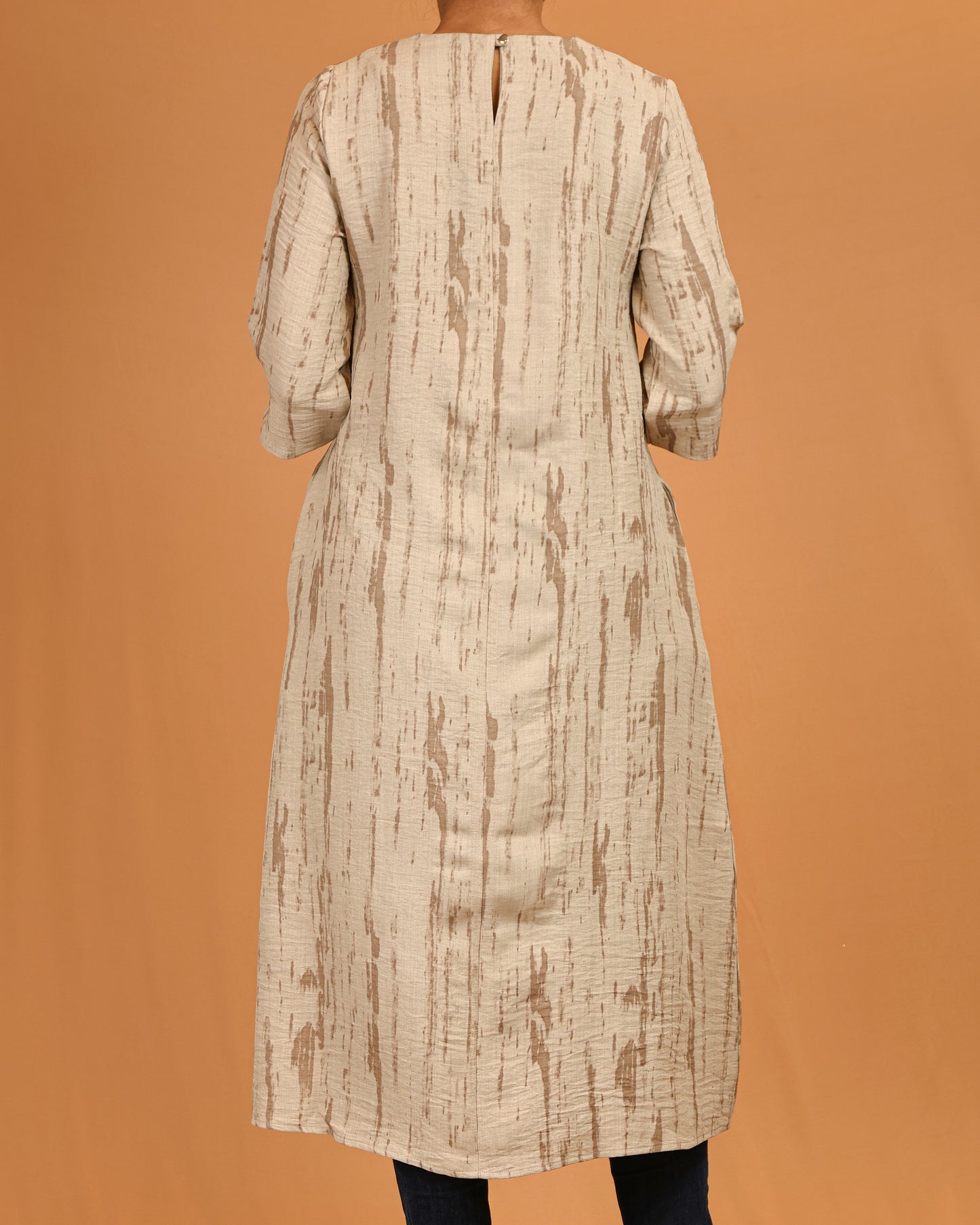 Beige Textured Midi Dress