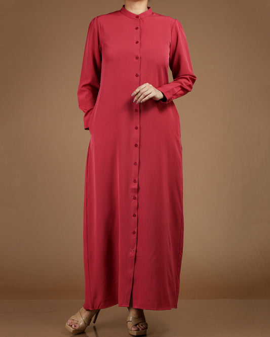 Textured Polyester Button-Down Maxi Dress