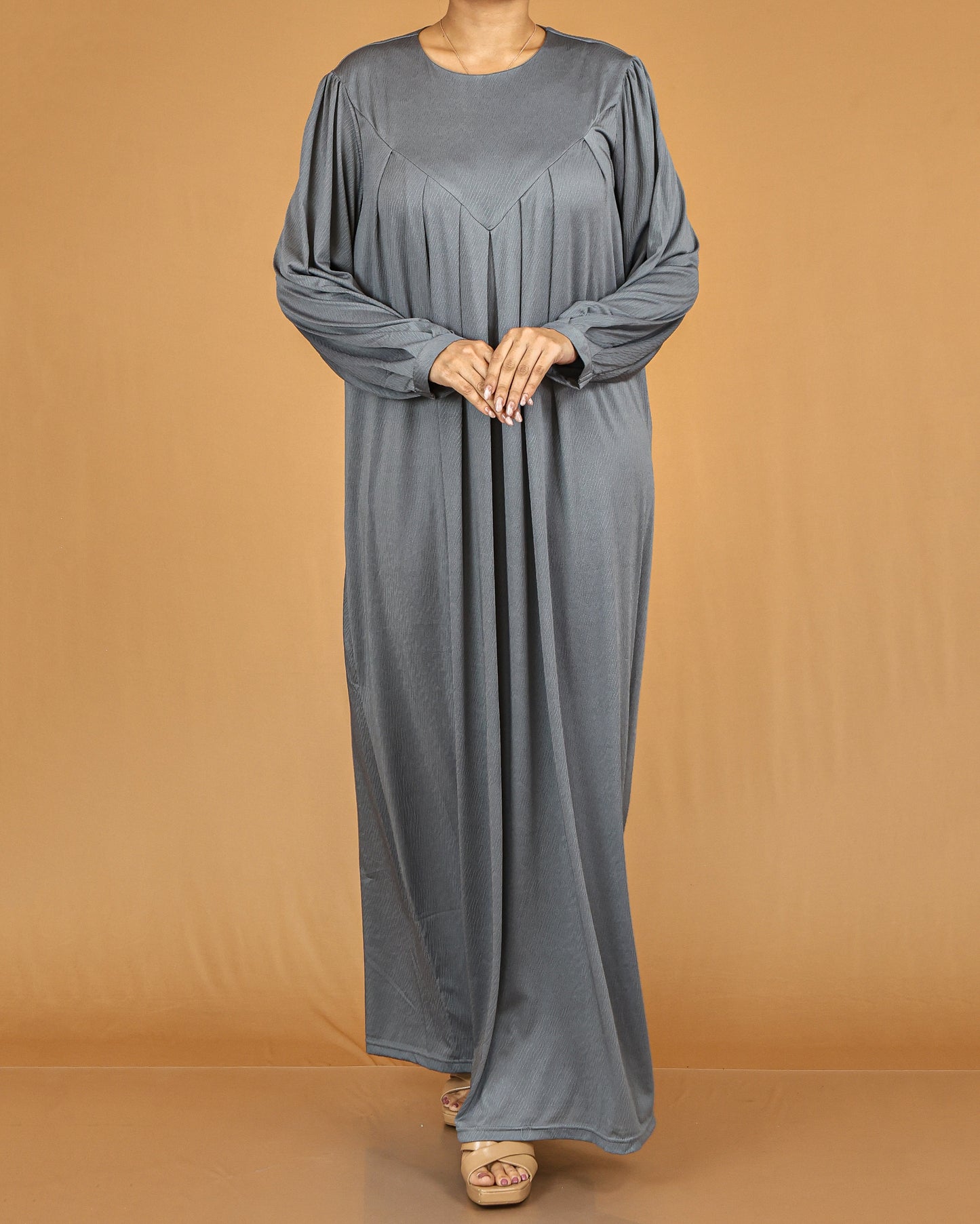 Slate Grey Pleated Modest Abaya