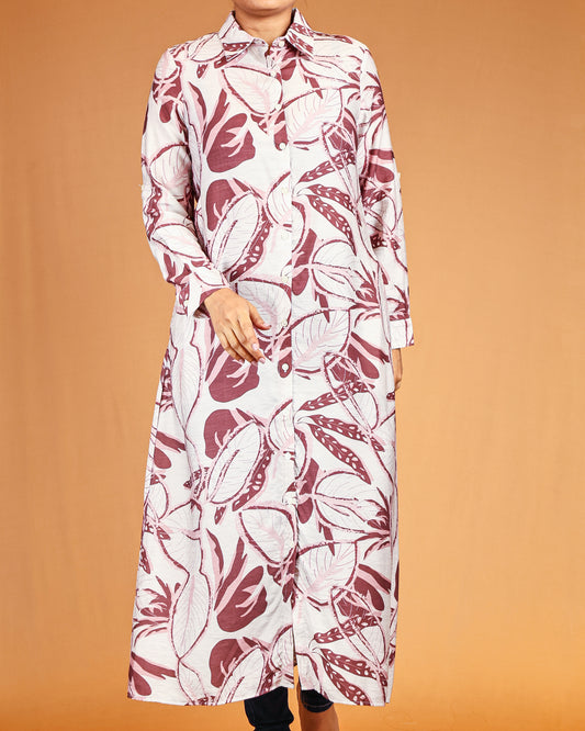 Blush Mauve Botanical Long Shirt Dress